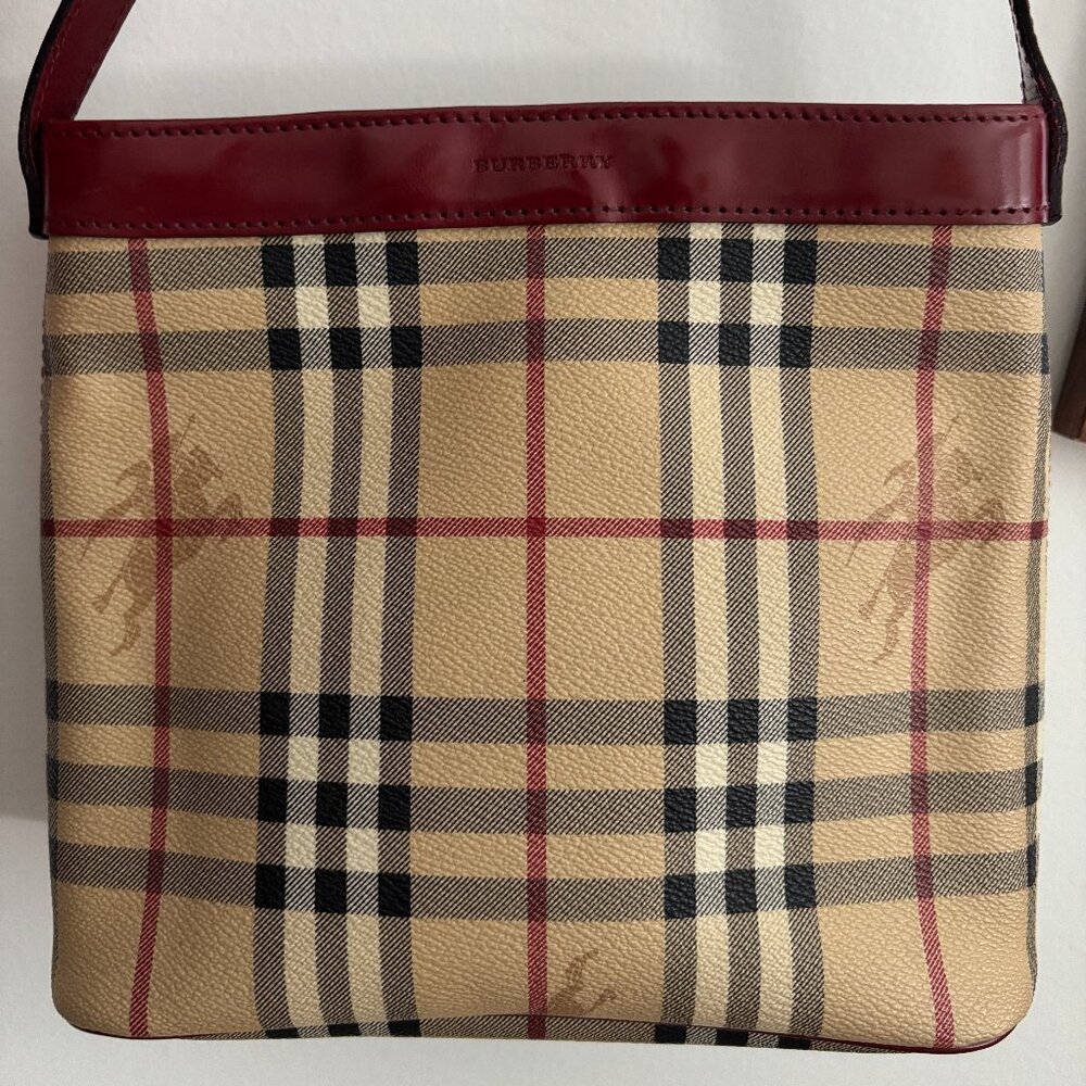 Burberry Beige Vintage Check Shoulder Bag with Red Trim